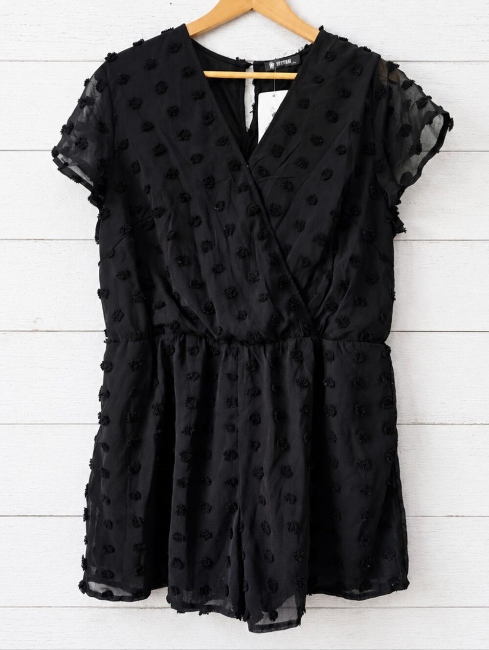 NWT BTFBM  Black Textured Swiss Dot Romper Size 2XL